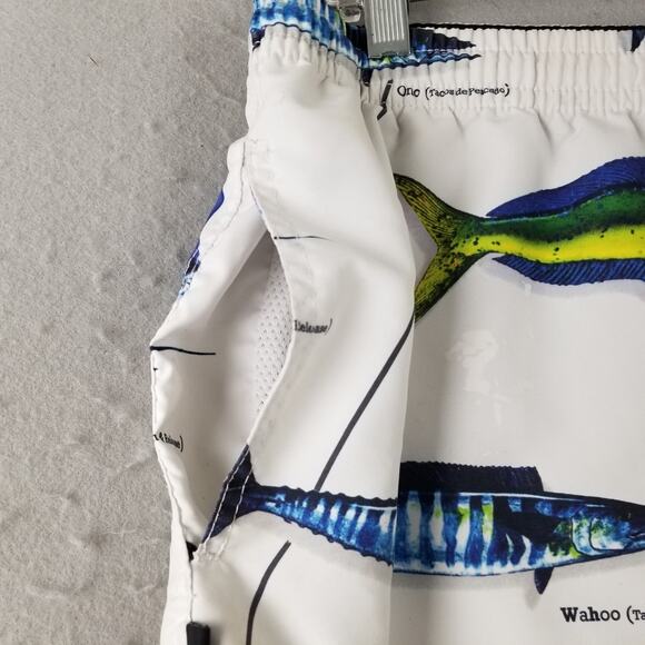 MKS Unlimited Swim Shorts Mens 38 Fish Print Board Trunks Lined Pockets Beach - Picture 6 of 16